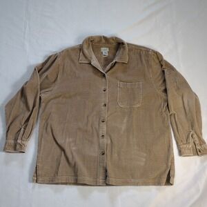 LL Bean Womens Wide Whale Corduroy Button Up Shirt Shacket Size XL Beige Tan